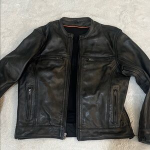 Men's Black Leather Zip-Front Jacket